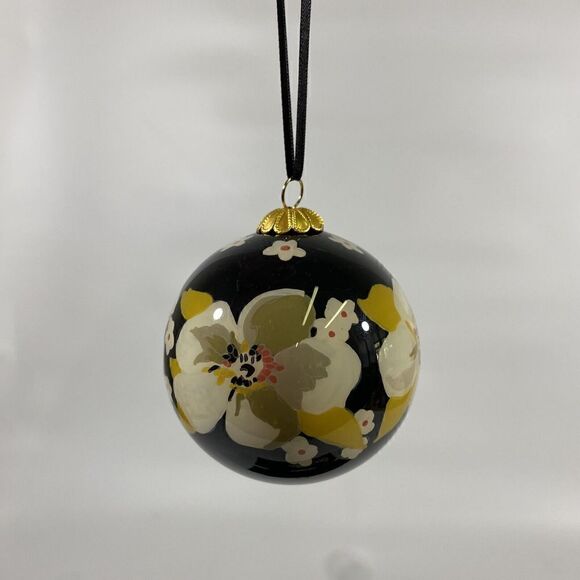 Vera Bradley Floral Reverse Painted Ornaments set of 3 2012 Black Dogwood - Picture 6 of 8